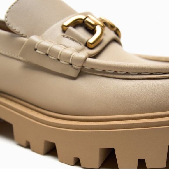 ZARA BUCKLE LEATHER LUG SOLE LOAFERS - Picture 6 of 10